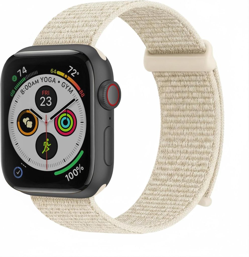 Smartwatch Armband für Apple Watch SE 2 44mm Nylon Textil Band Ersatzband Wechselband Klettverschluss flexibel atmungsaktiv Beige