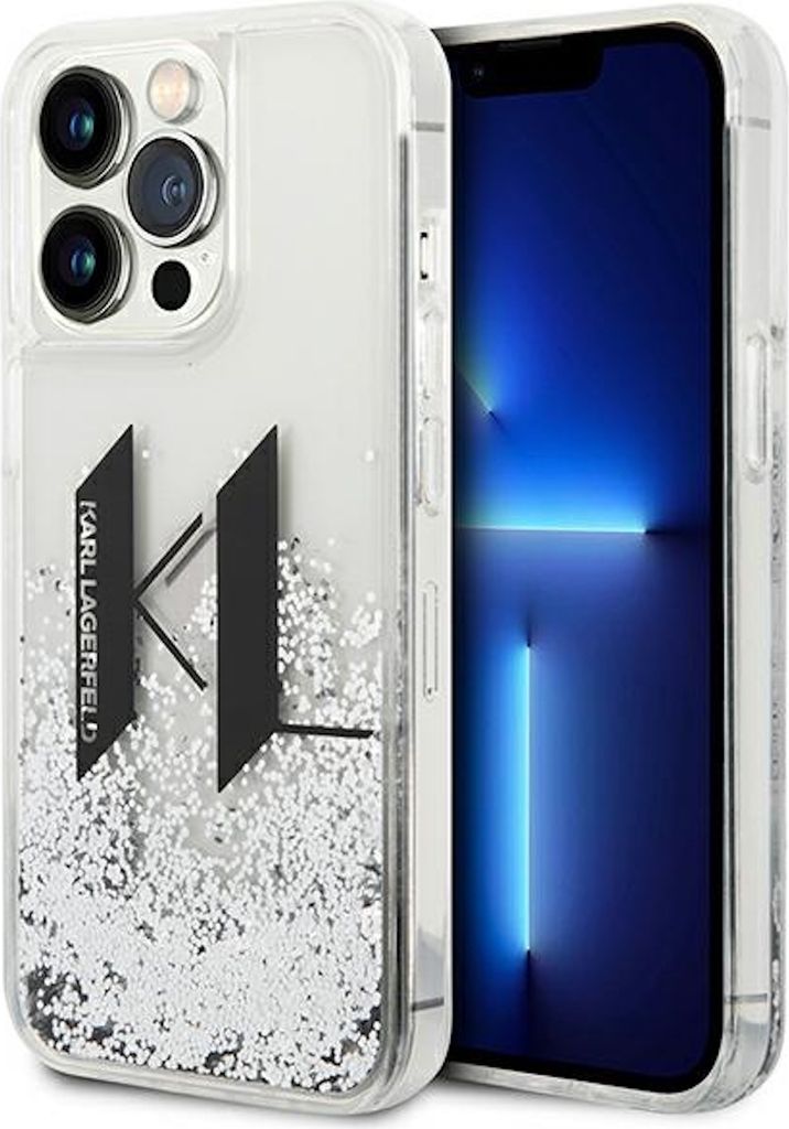 Karl Lagerfeld KLHCP14LLBKLCS iPhone 14 Pro 6,1" silver hardcase Liquid Glitter Big KL Handyhülle