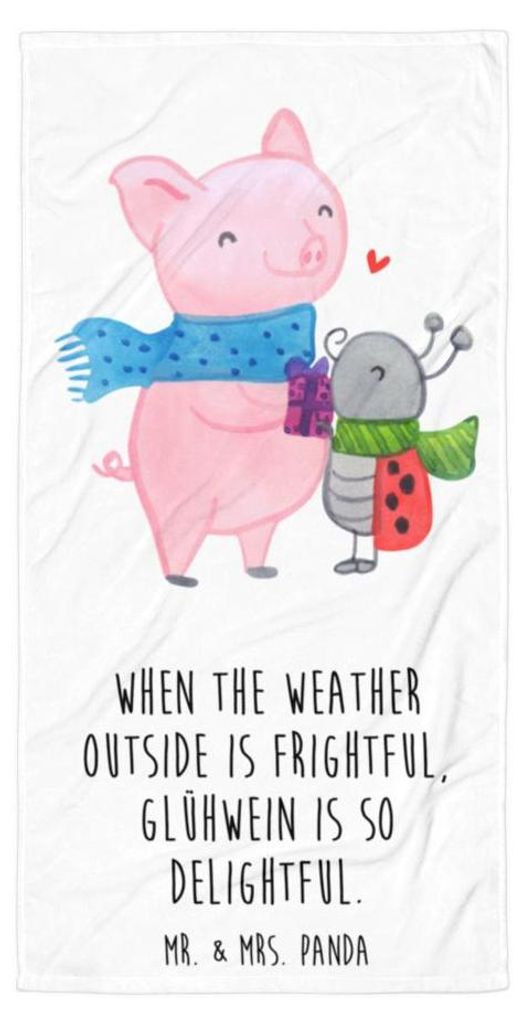 Mr. & Mrs. Panda Reisehandtuch Glühschwein Smörle - Weiß - Geschenk, Glühwein Liebhaber, Romantische Geschenkidee, Marienkäfer in Winterkleidu...