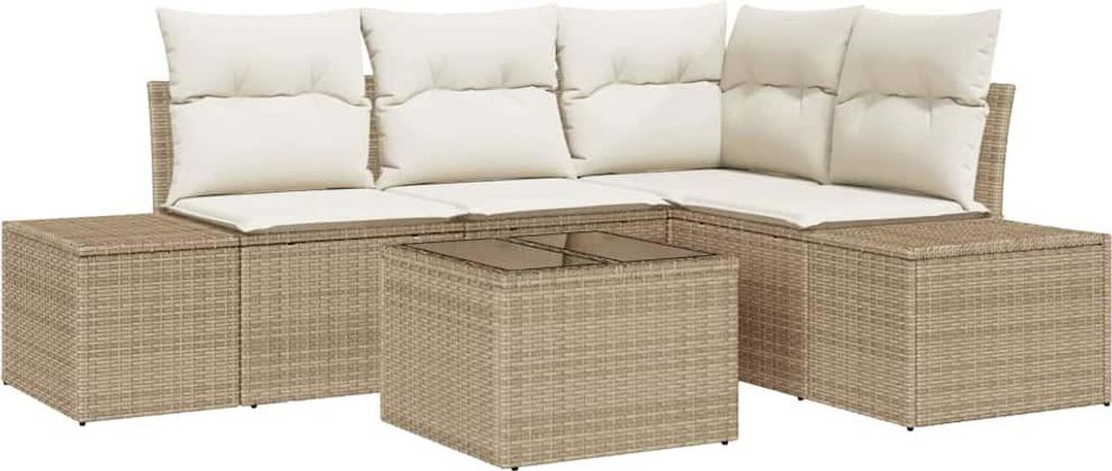 Gartensofa-set mit Speicher Beige und Creme Poly-Rattan