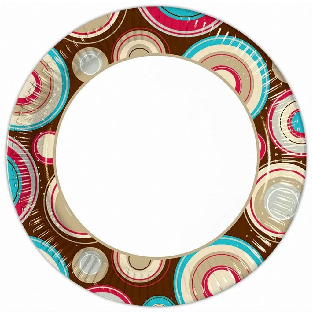 10 x Mehrfarbige Kreise Retro Pappteller - Groß 23cm Produktbild 