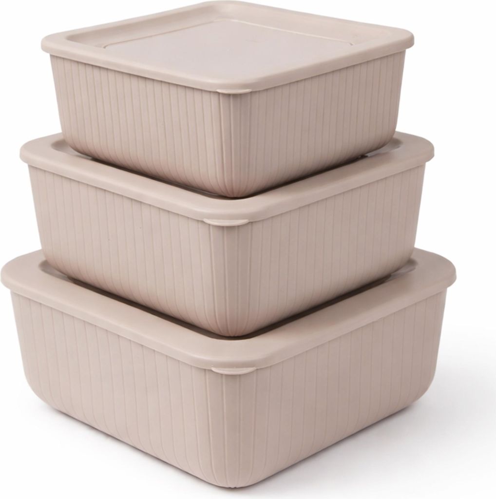Frischhaltedose mit Deckel 3er Set Luftdicht "BPA-Frei" aus Kunststoff FoodPrep Meal Prep Vorratsdose Clip und Close - Beige