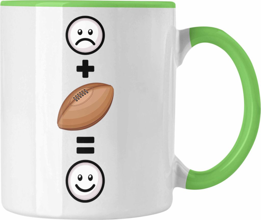 Trendation - Rugby Tasse Geschenk für Rugby-Spieler Lustige Geschenkidee :( + Rugby-Ball = :) Geburtstag (Grün)