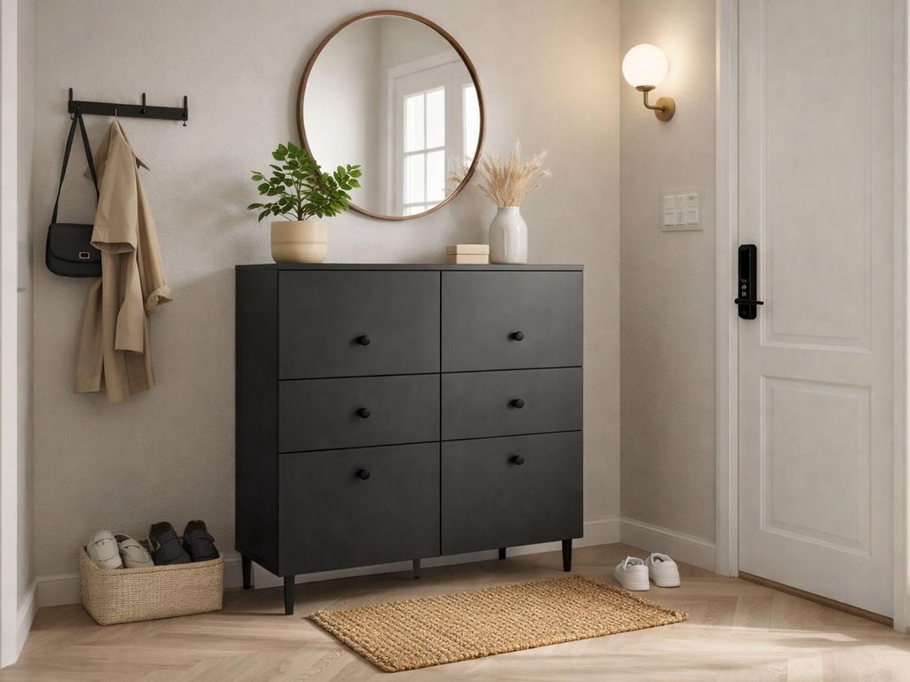 MONCLERO GF1 | Kommode LAVRE 4D2S 100 cm Schwarz Matt – Sideboard mit 4 Türen und 2 Schubladen Loft Design Wohnzimmer Schlafzimmer 100x103x42 cm