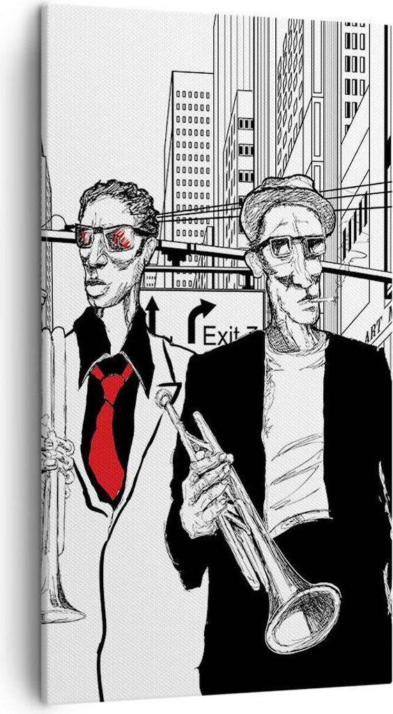 Bild auf Leinwand - Leinwandbild - Jazz Musik Musiker - 45x80cm - Wand Bild - Wanddeko - Wandbilder - Leinwanddruck - Bilder - Kunstdruck - Wanddek...