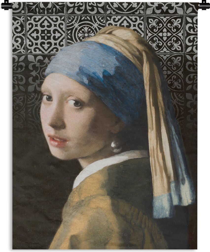 MuchoWow Wandteppich Wandbehang Das Mädchen mit dem Perlenohrring - Johannes Vermeer - Schnittmuster 150x200 cm Tapisserie Dekoration Wandtuch -...
