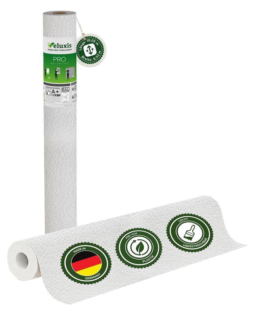 Vliestapete Vliestapete weiß – Renoviervlies Mikro-Körnerstruktur, 10,05 m x 0,53 m, rissüberbrückend, blickdicht, überstreichbar, Germany ...