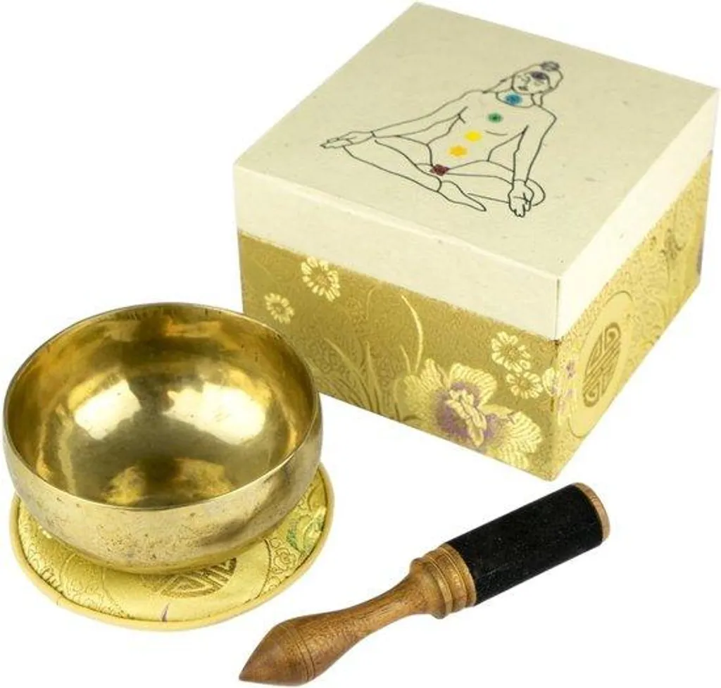 Cymbale de yoga bois et cuir crème pour séances de méditation zen