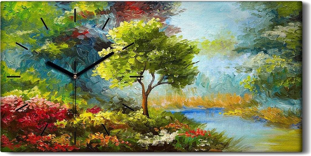 Dekor Leinwand Uhr Wandbilder 60x30 Malerei Abstrakte Blumen Wald Bäume Natur - schwarze Hände