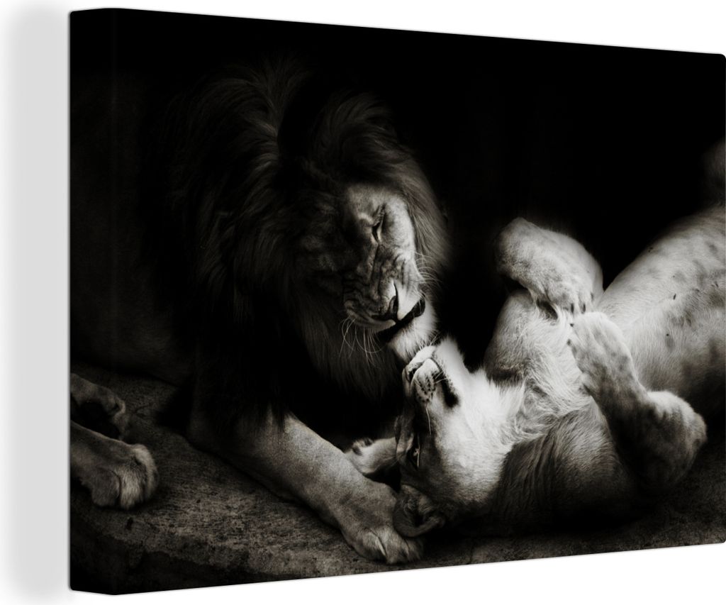 OneMillionCanvasses - Leinwandbilder - 150x100 cm, Löwe - Schwarz - Weiß, Wandbilder Kunstdruck Wanddekoration