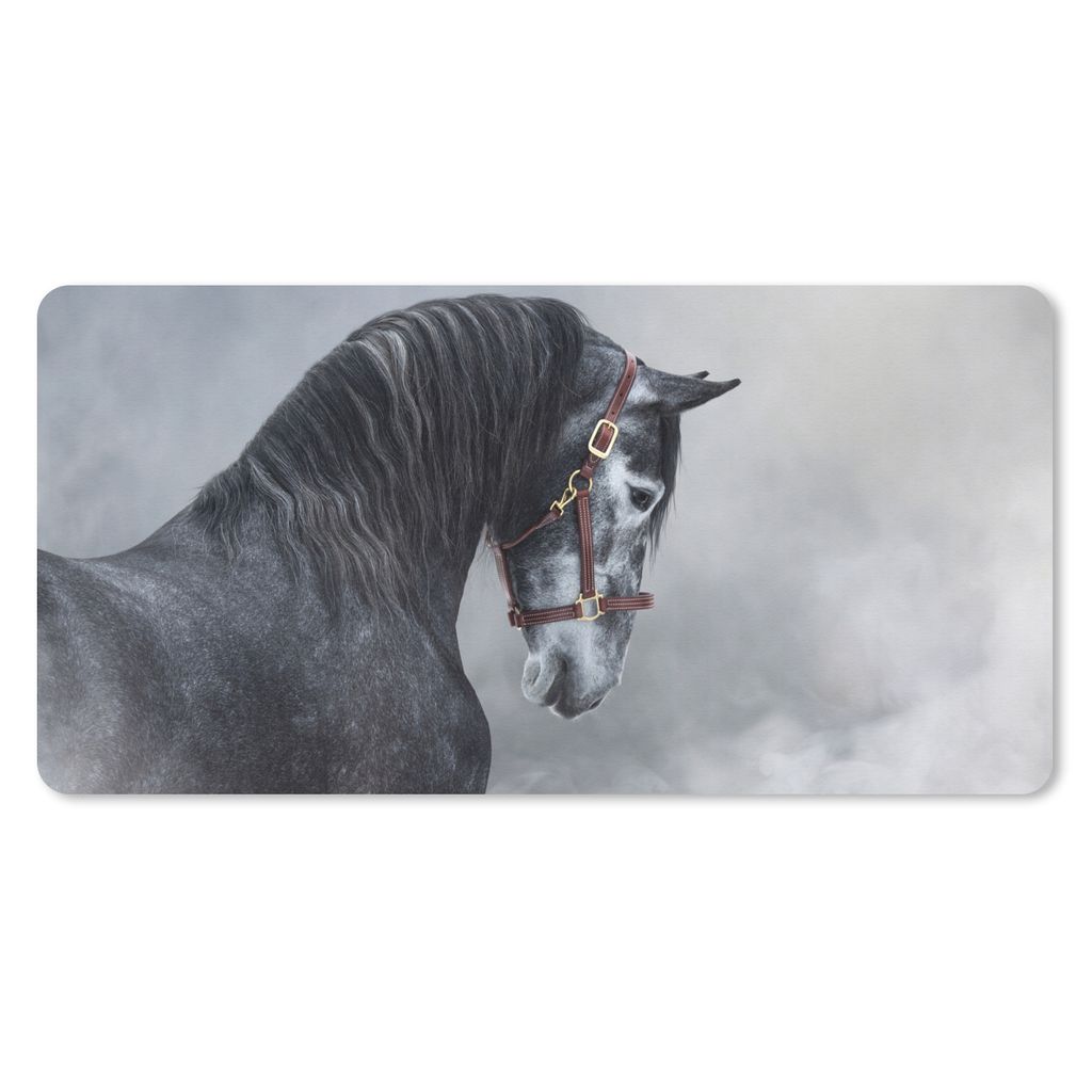 MuchoWow Schreibtischunterlage Pferd - Grau - Braun - Tiere - Rauch 80x40 cm - XXL Mauspad - Gaming Mauspad