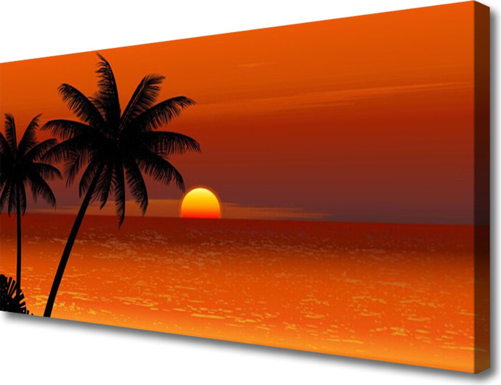 Tulup Leinwand-Bilder 100x50 Wandbild Canvas Kunstdruck Palmen Meer Sonne Landschaft