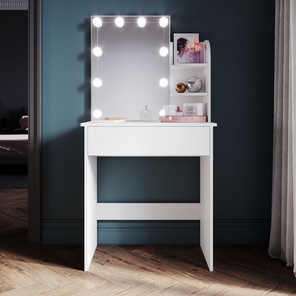 SONNI weiße Kommode 70x40x140cm LED-Lichtkommode mit einstellbarer Helligkeit mit Spiegel und Schublade