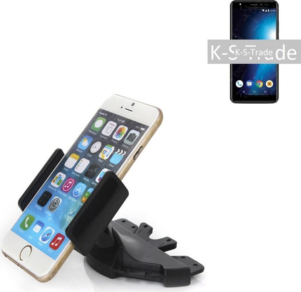 K-S-Trade CD Schlitz Halterung kompatibel mit Motorola Moto G7 Autohalterung KFZ-Halter Radio Handy Halterung 360° drehbar schwarz