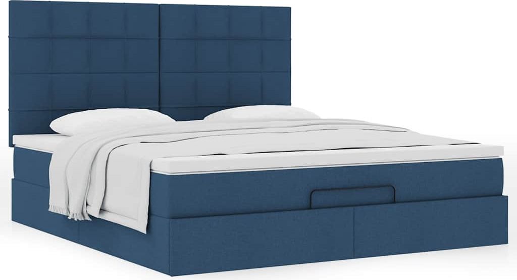 Design Ottoman-Bett mit Matratze Blau 160x200 cm Stoff, Klassische Betten Neu