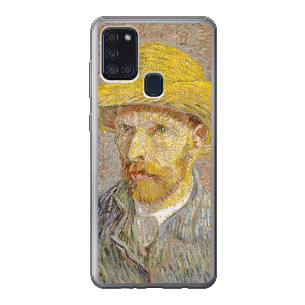 MuchoWow Handyhülle Schutzhülle Hülle für Samsung Galaxy A21s Selbstbildnis mit Strohhut - Vincent van Gogh Silikon Softcase Handy Hülle - H...