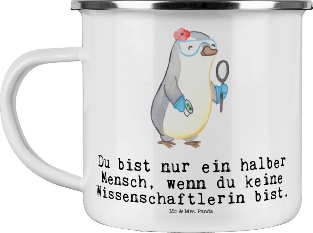 Mr. & Mrs. Panda Teetasse Wissenschaftlerin Herz - Weiß - Geschenk, Spruch, Campingbecher, Universität, Pott, Teebecher, Emaille Tasse, Kaffeepot...
