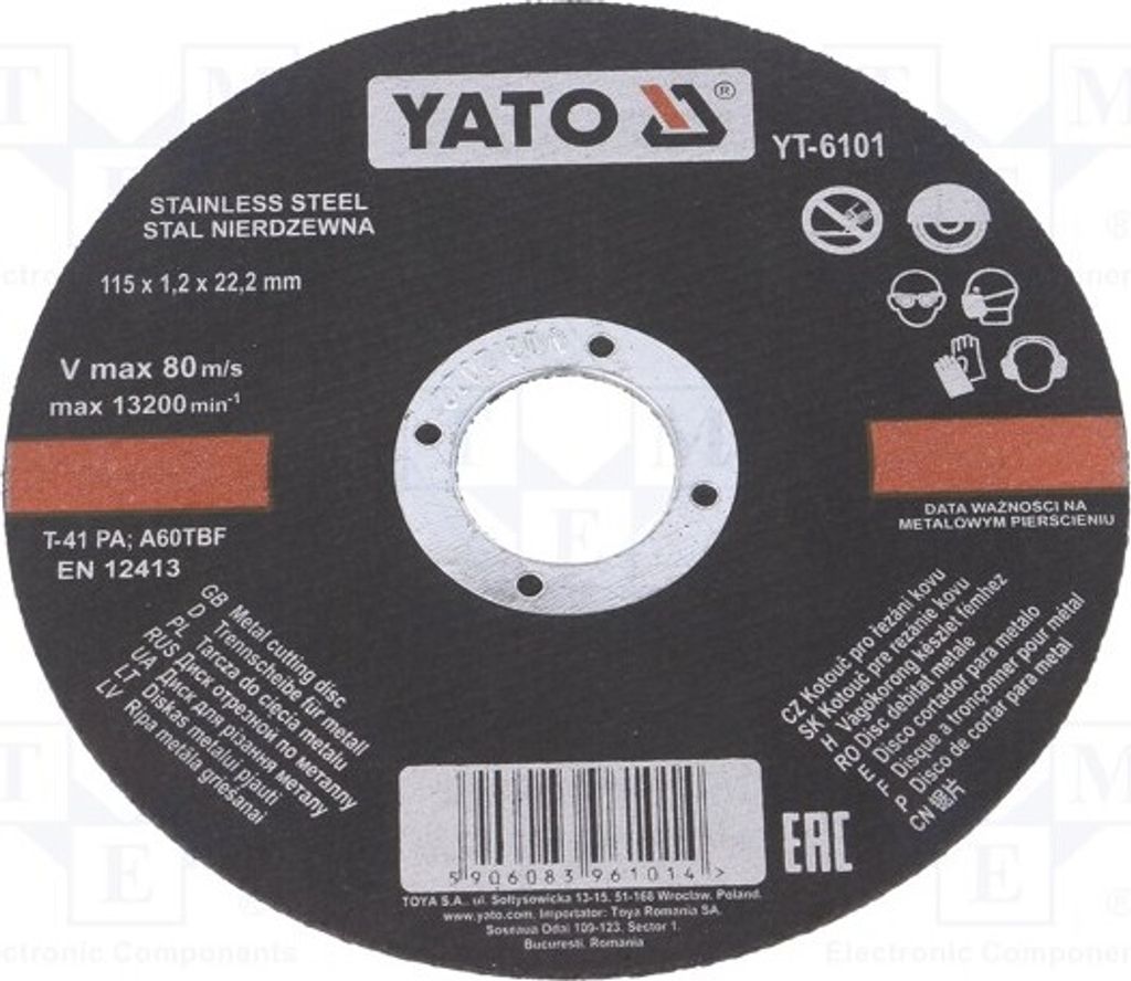 5x Schnecheibe ØÖffn: 22mm Ø: 115mm St. Schleifscheibe: 1,2mm YT-6101 Schneide- u