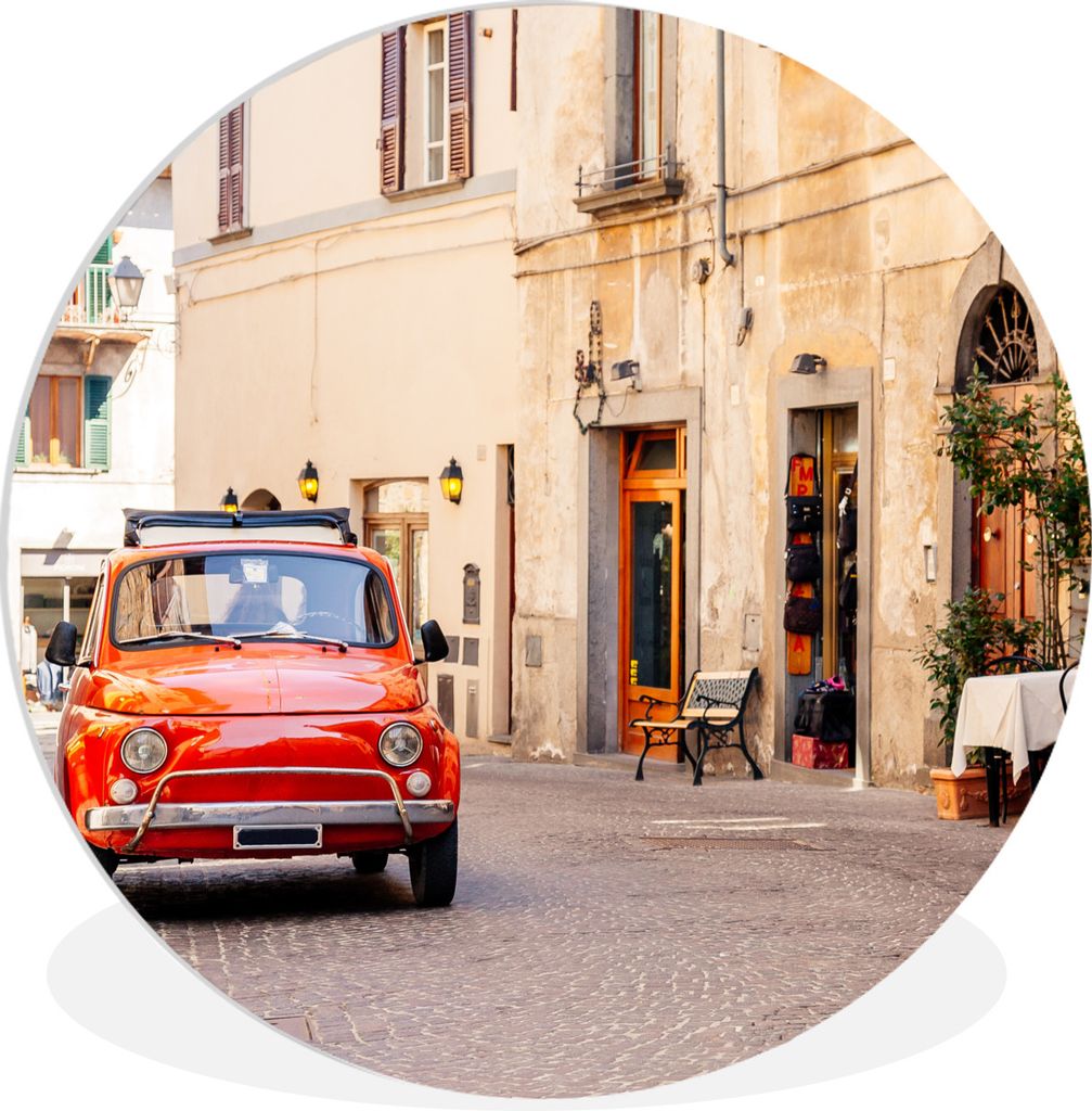 MuchoWow Rundes Wandbild - Runde Bilder Italien - Straße - Oldtimer - Auto Ø 30 cm Kreis Wanddekoration Kunststoff - Wandkreis - Wandschmuck - ...