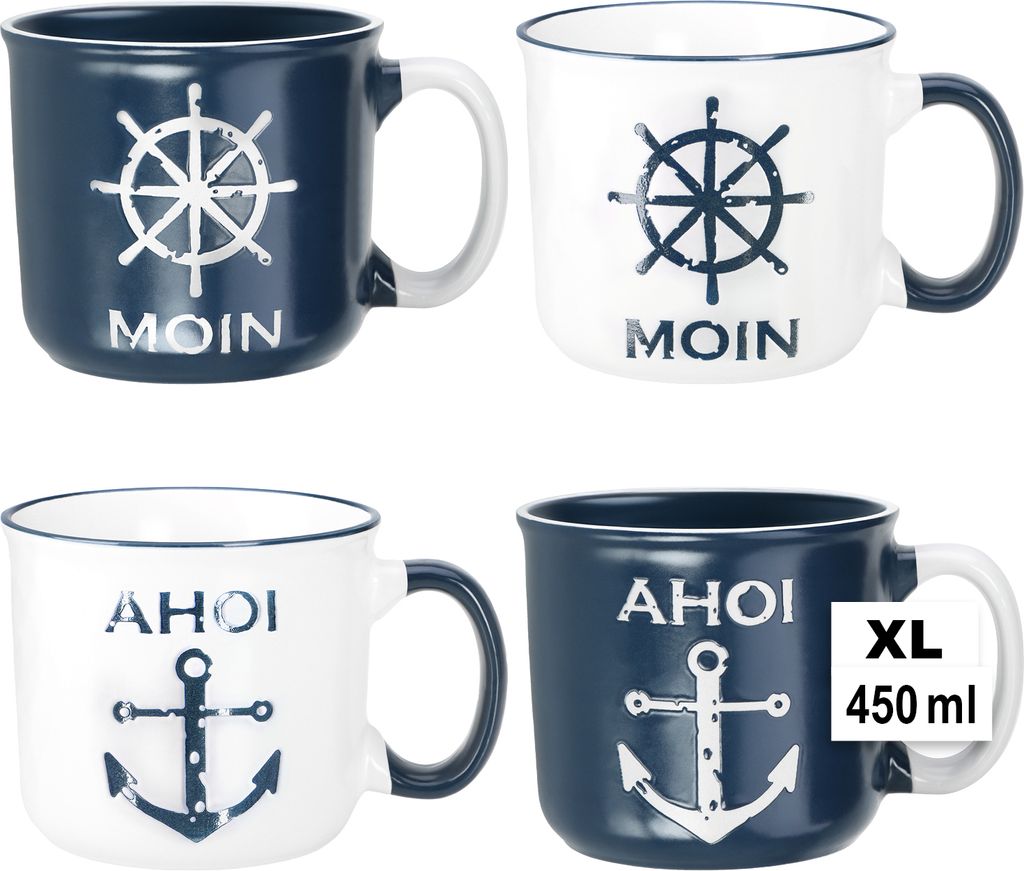 Keramische Kaffeekannen, marine-stil, 3-teilig, weiß/blaue Keramik, für kalte und heiße Getränke
