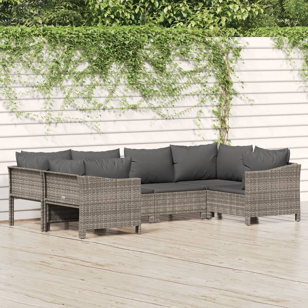 "Rabatt" 6-tlg. Garten-Lounge-Set - Wetterfestes Sitzgruppe - für 5 Personen - mit Kissen Grau Poly Rattan - Lounge-Dining set CC8087