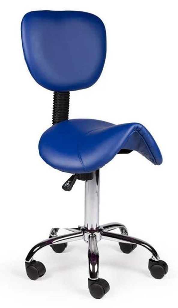 Ergonomisch Sattelhocker Blau Mit Lehne Auf Räder - Niedrig (40-56cm) / ohne Fußstütze / Lagerräder