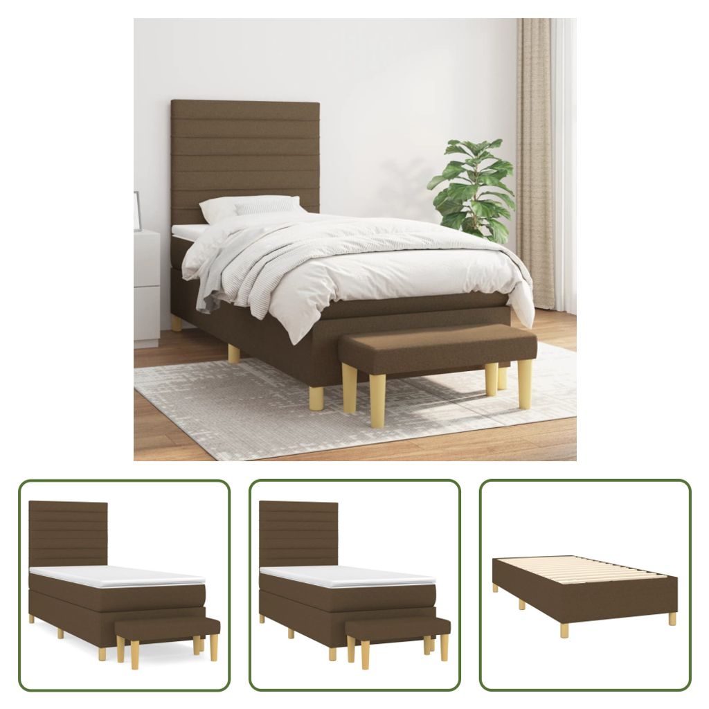 The Living Store Boxspringbett mit Matratze Dunkelbraun 90x200 cm Stoff