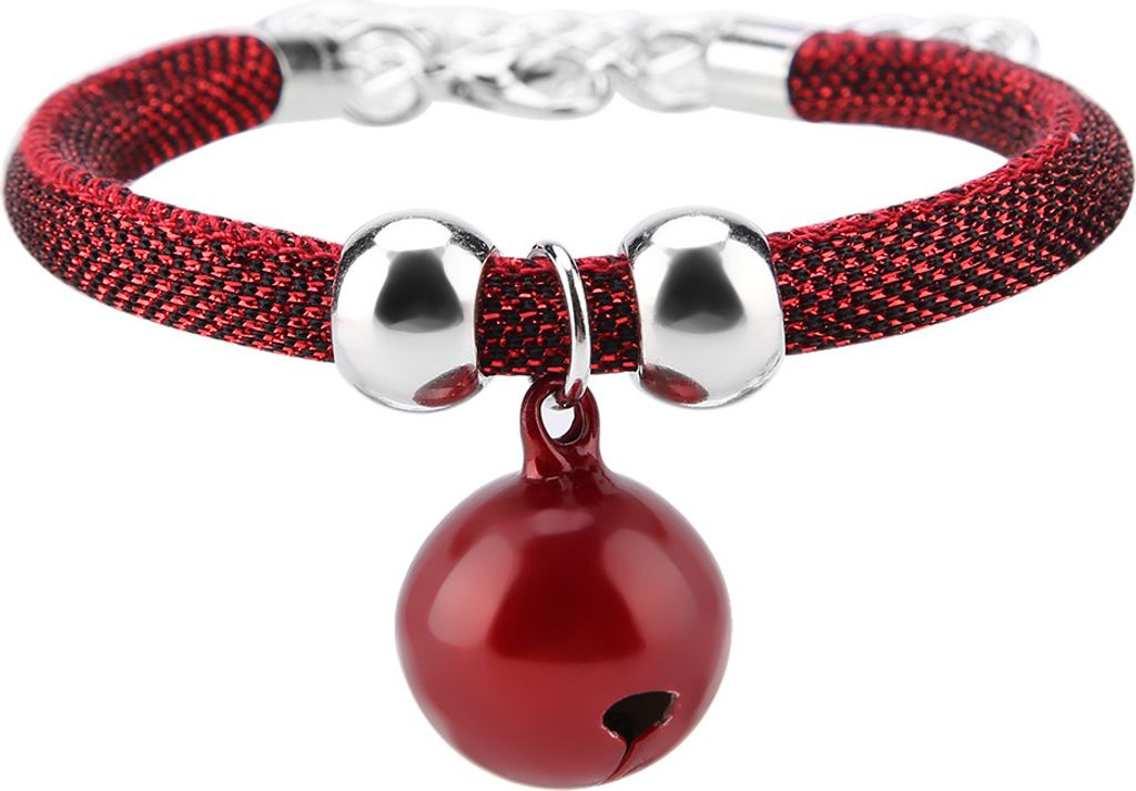 Stil Katzenhalsband, Verstellbares Nylon Halsband mit Glöckchen & Verlängerungskette (Rot)
