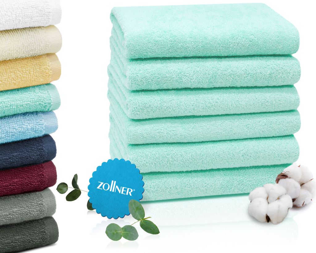 ZOLLNER 6er Set Handtücher, 50x100 cm 100% Baumwolle, 400 g/qm, türkis (mint)