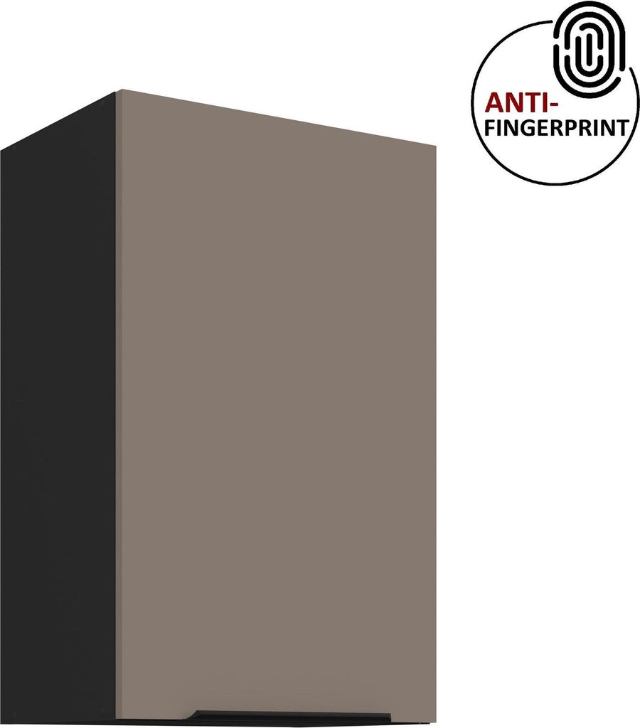 Küchen Hängeschrank 45 cm ARIA Sandgrau ultra matt + Schwarz matt, hochwertige Fronten mit Anti Fingerprint Beschichtung Küchenzeile Küchenblock