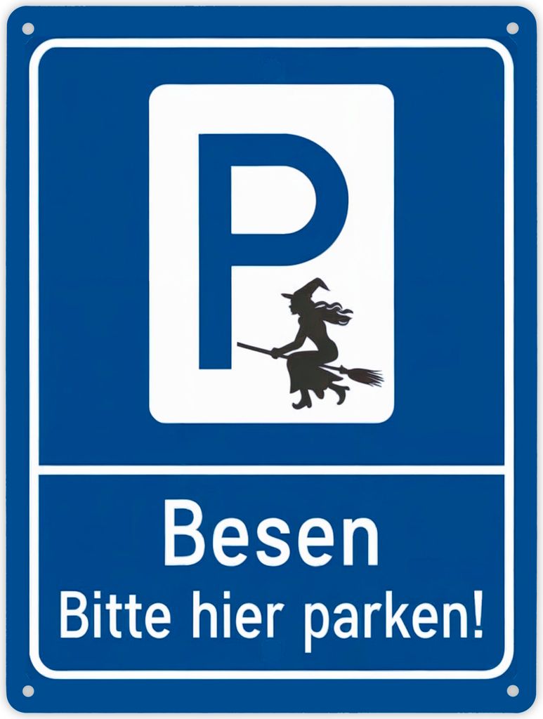 Hexebesen - Bitte hier parken Metallschild XL in 21x28 cm