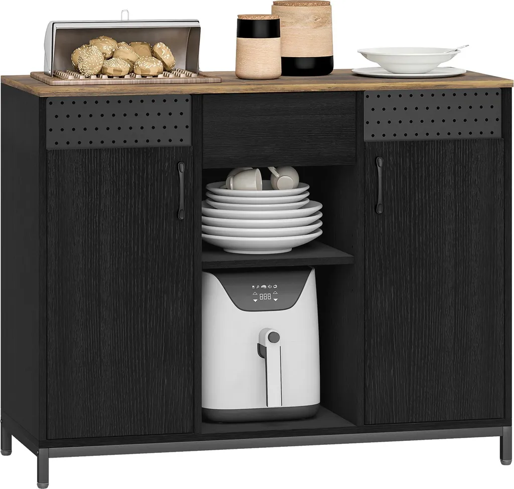 Buffet de Salon Noir pour Vaisselle et Dossiers avec Rangement Modulable