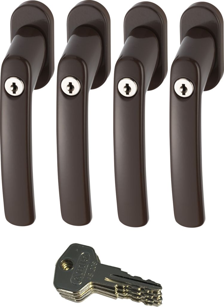 ABUS FG200 B SB abschließbarer Fenstergriff, braun im Set 4 Stück