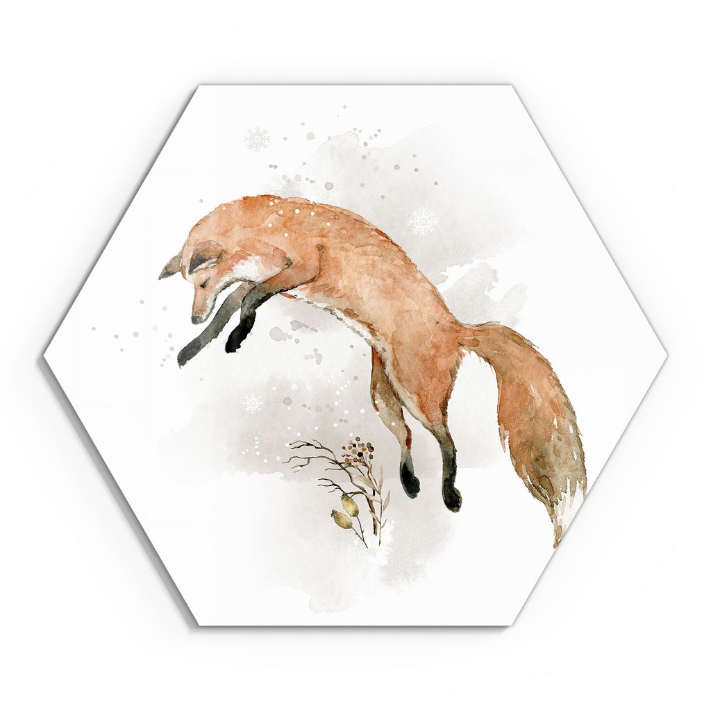 DEQOART Glasbild Echtglas 55x48 cm 'Eleganter Winterfuchs' Wandbild Bild modern Deko