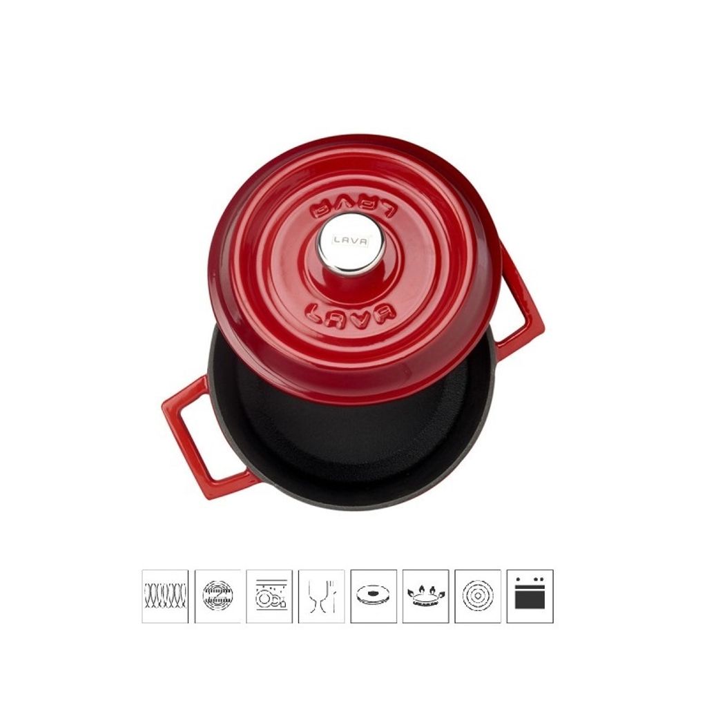 Pentola con coperchio LAVA in ghisa smaltata, colore rosso, Immagine del prodotto 
