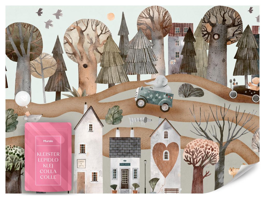 Fototapete für Jungen und Mädchen TIERE Bäume Gebäude Retro 250x175 Wandtapete für Kinderzimmer