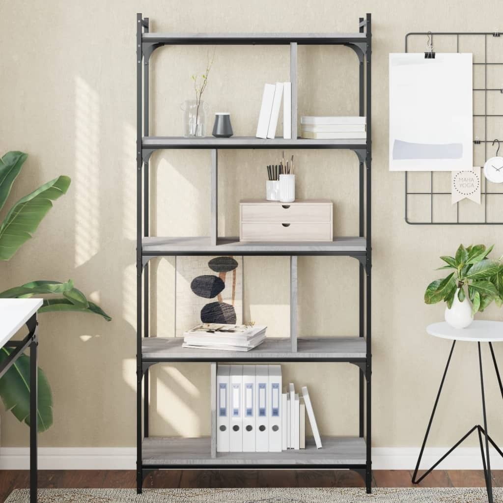 "im Angebot" Bücherregal, Standregal, Aufbewahrungsregal, 5 Böden Grau Sonoma 76x32x158 cm Holzwerkstoff - Aktenregal CC22848