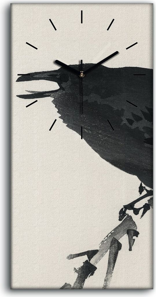 Wanduhr Bürouhr Leinwand Bild 30x60 Gemälde Asiatische Tier Vogel Krähen Kunst - schwarze Hände