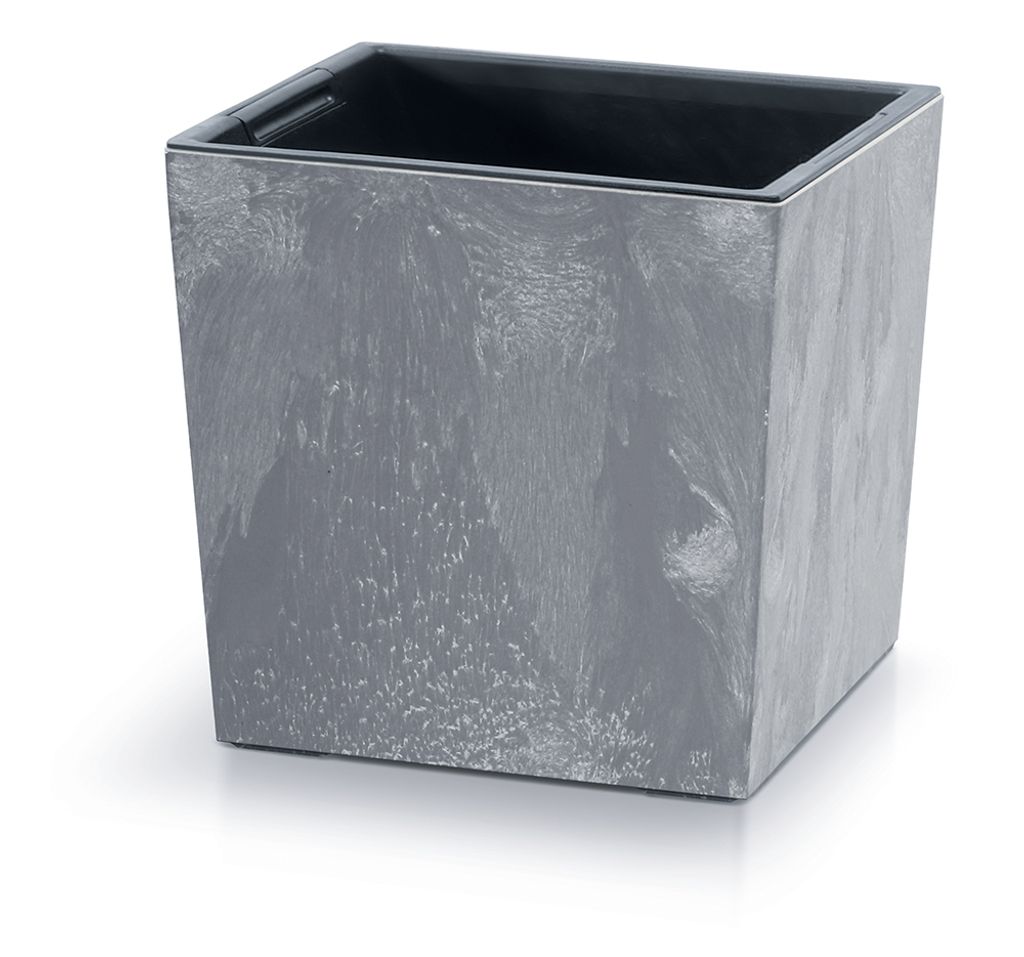 A square planter pot with a stone-like texture.