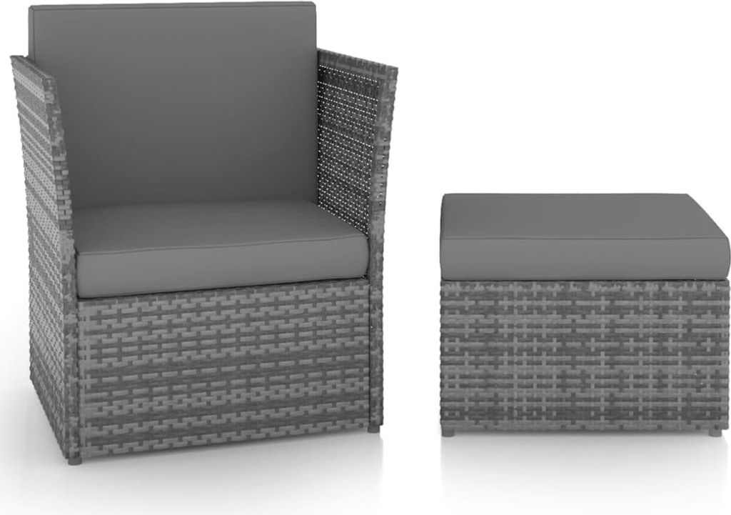 "im Angebot" Campingstuhl, Gartensessel, mit Hocker Poly Rattan Anthrazit - Stapelsessel CC20159