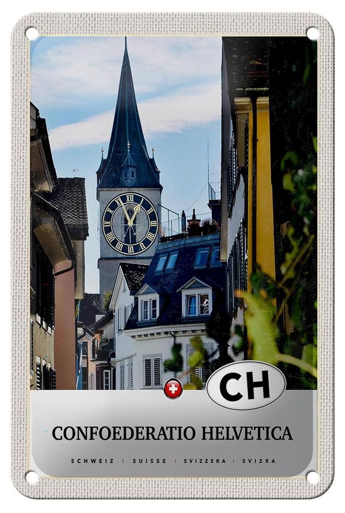 Blechschild Reise 12x18cm Confoederatio Helvetica Stadt Urlaub Schild