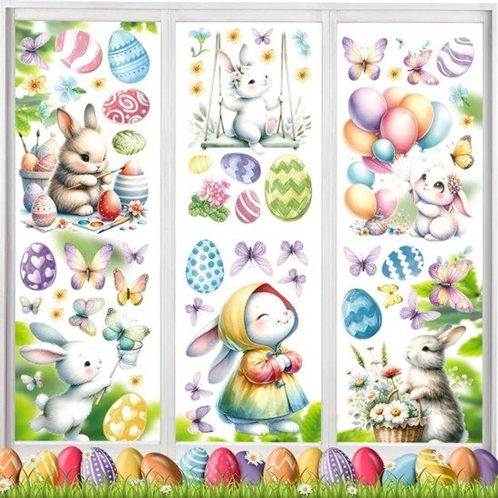 Décoration de Pâques réutilisable pour fenêtre lot de 9 stickers sans colle