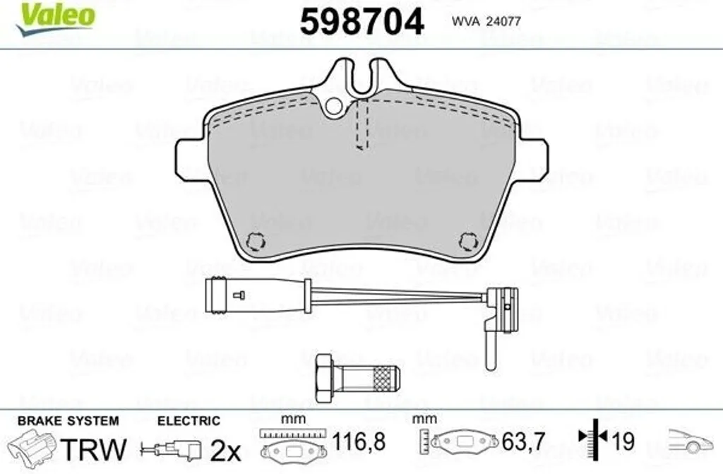 Plaquettes de frein avant Valeo 598704 pour Mercedes Classe A et Classe B