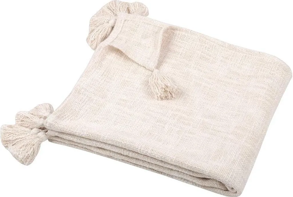 Plaid Sanchez Beige 125x150 cm | Coperta Arredo Cotone con Frange