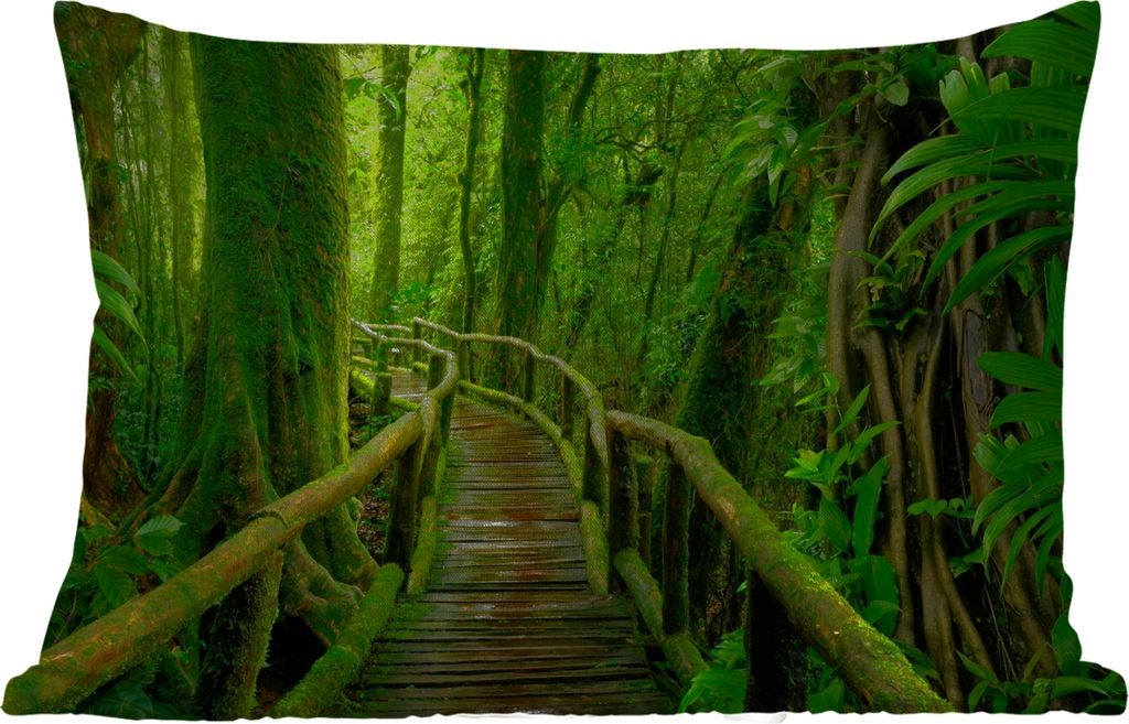 MuchoWow Outdoor Kissen - Dschungel - Brücke - Moos - Natur - Tropisch - 60x40 cm - Wetterfest - Lounge Kissen - Zierkissen - Kissen für Innenr...