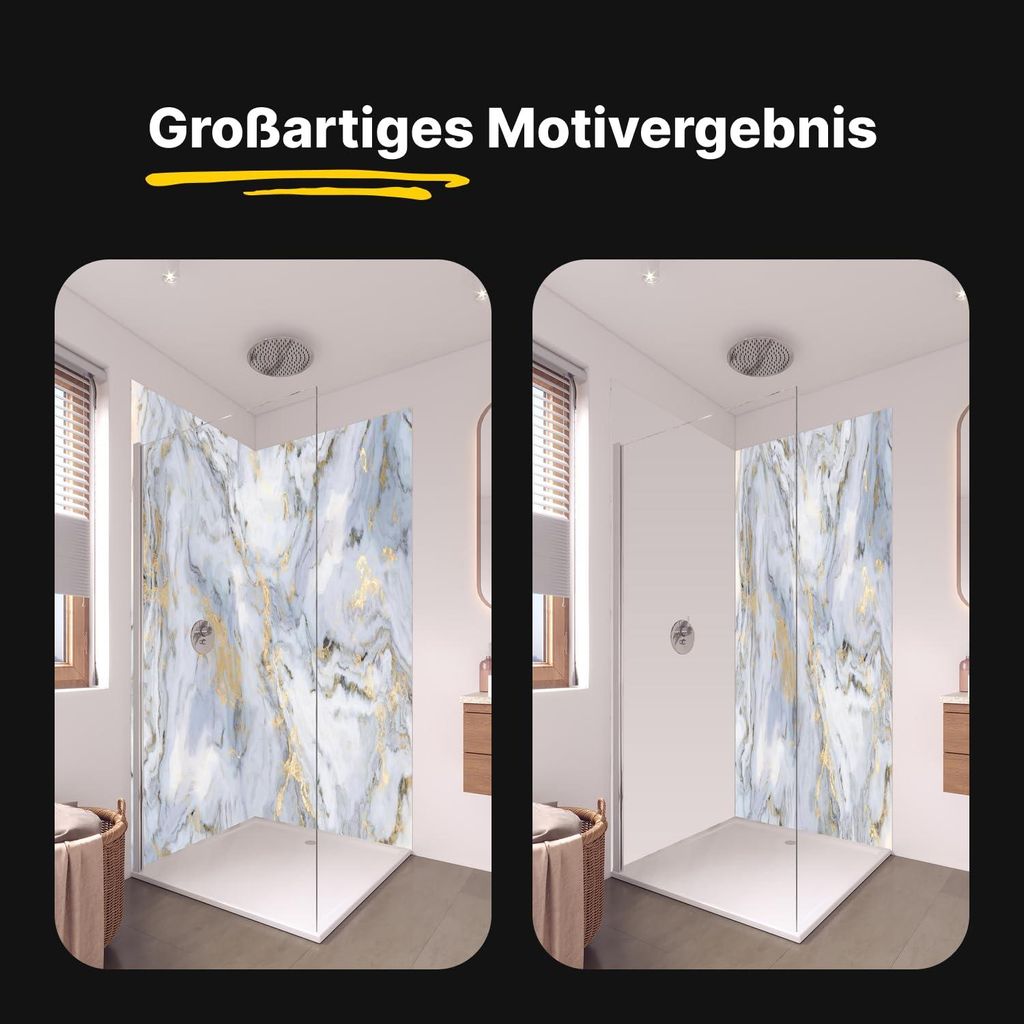 Duschrückwand - Wandverkleidung für Dusche aus Acryl 0,3 cm - 100 x 210 cm - Weißer Marmor mit Goldelementen
