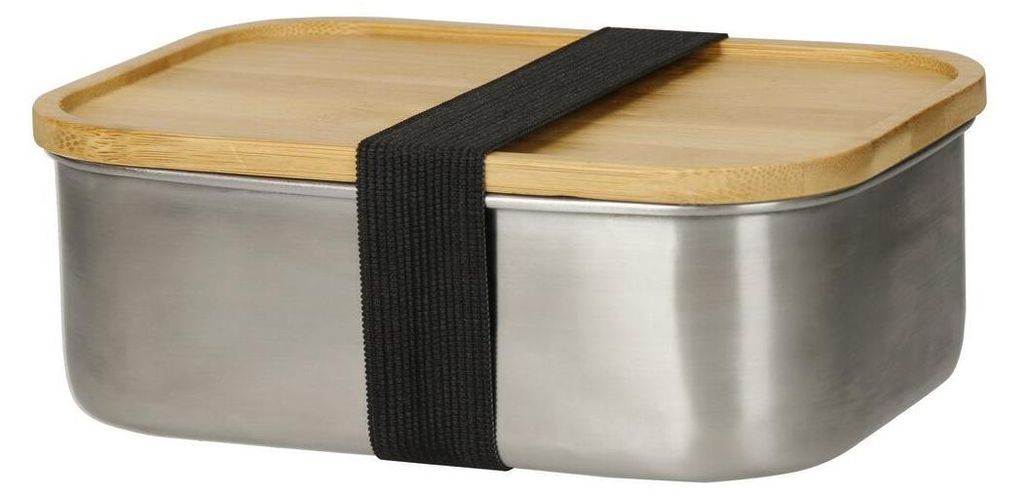 Brotzeitdose "Vesper" aus Edelstahl mit Bambusdeckel - Lunchbox für Kinder und Erwachsene - ideal für Schule - silber/natur