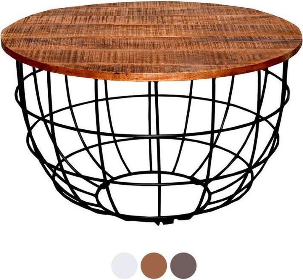 Soma Couchtisch Wohnzimmer-Tisch rund Lexington ø 80 cm Metall Gestell Massivholz Tischplatte (BxHxL) 80 x 50 x 80 cm tabacco