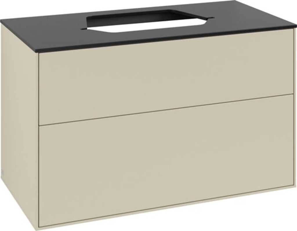 Villeroy & Boch Finion Waschtischunterschrank, 2 Auszüge, Waschbecken mittig, 1000x603x501mm, Glass Black Matt, F35200HJ