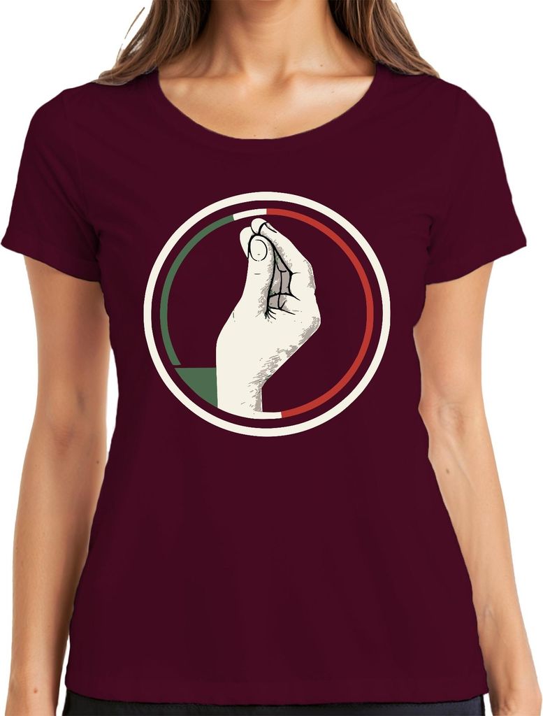 Italienische Handgeste Chefskuss Italien Flagge Retro Pizza Pasta Damen T-Shirt, Burgundy, XL